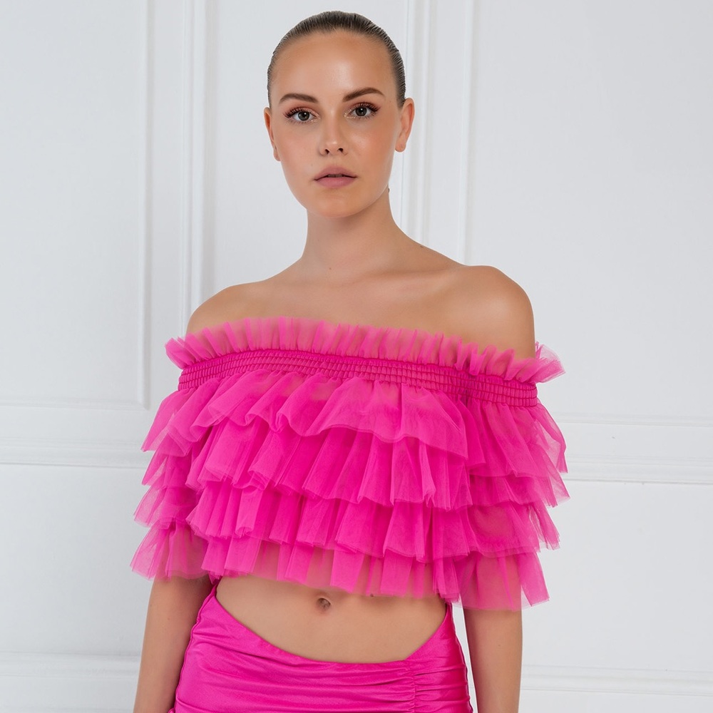 NEW OFF THE SHOULDER FUCHSIA TULLE BLOUSE